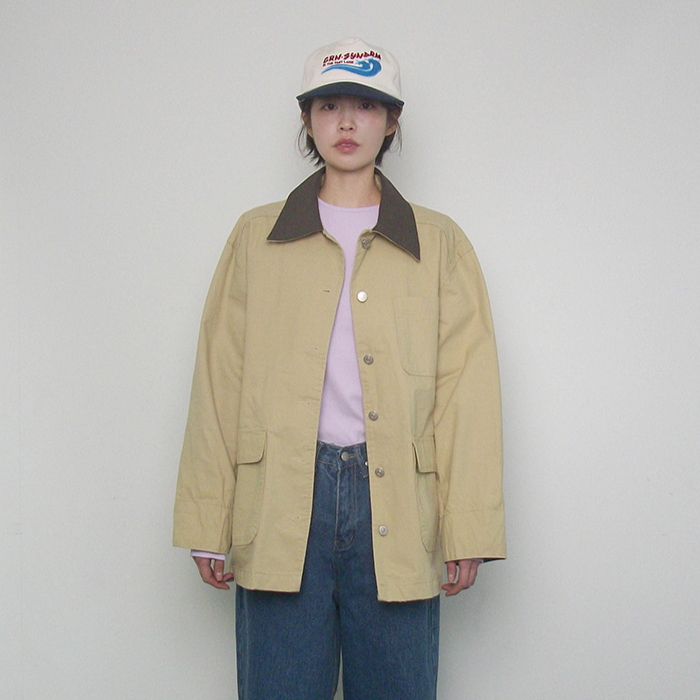 【cuckoo】韩国官网代购 拼色撞色翻领工装外套 from beginning