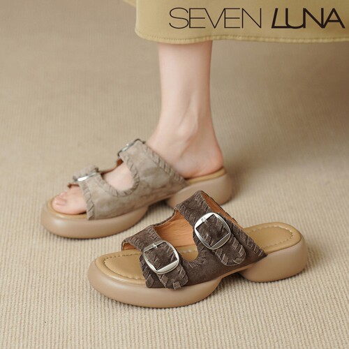 SEVEN LUNA~国内正品2026夏季踩屎感一字拖厚底外穿凉鞋女SLDT120