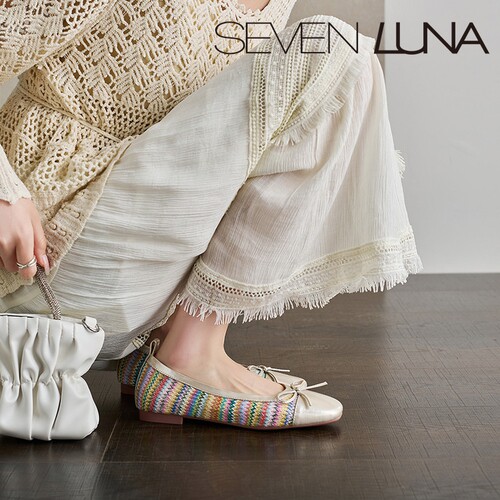 SEVEN LUNA~国内正品2026春夏彩虹网面芭蕾鞋平底单凉鞋女SLYS245