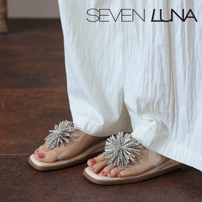 SEVEN LUNA~国内正品2026夏季踩屎感烟花外穿坡跟凉拖鞋女SLWC110