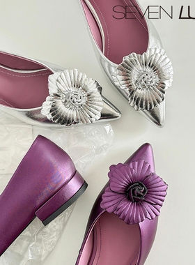 SEVEN LUNA国内正品~2026春季法式气质花朵浅口低跟单鞋女SLFD172