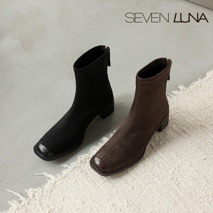 2025秋冬弹力靴瘦瘦靴通勤粗跟短靴女SLWC651 国内正品 SEVEN LUNA