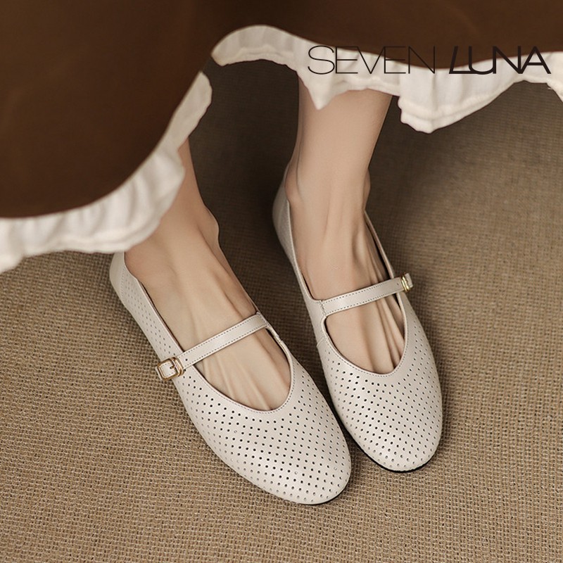 SEVEN LUNA~国内正品2025春夏镂空玛丽珍鞋舒适平底单鞋女SLAS728