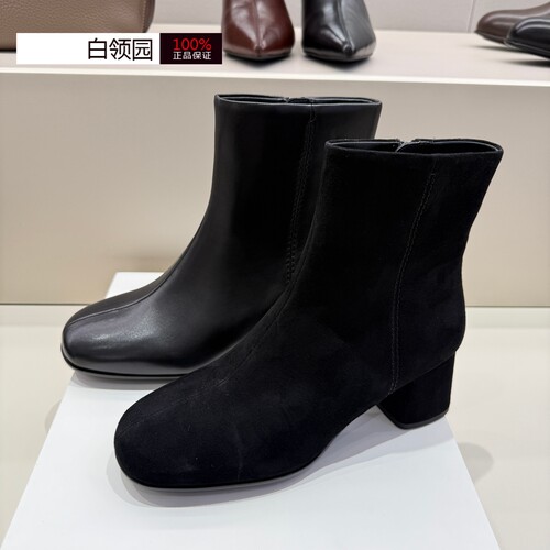 LE SAUNDA莱尔斯丹专柜正品2026秋冬加绒通勤粗跟短靴女7T63801V