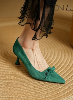 SEVEN LUNA~国内正品2025秋季法式气质蝴蝶结细高跟单鞋女SLPS121
