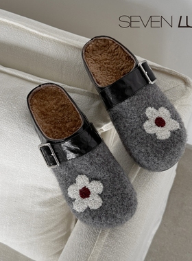 SEVEN LUNA~国内正品2025秋冬保暖勃肯鞋毛毛鞋包头拖鞋女SLWC670