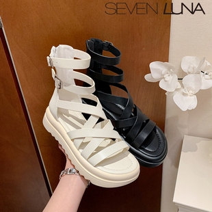 SEVEN LUNA~国内正品2023夏季时尚编织镂空高帮罗马凉鞋女SLBL521