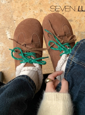 SEVEN LUNA~国内正品2025冬毛毛面包鞋加绒保暖包头拖鞋女SLML021