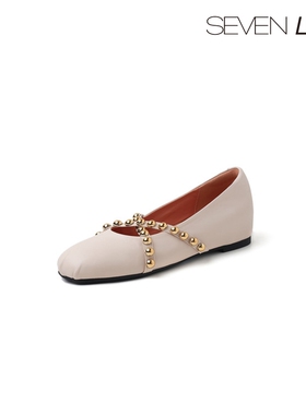 SEVEN LUNA~国内正品2025春款法式铆钉内增高芭蕾鞋单鞋女SLMK798