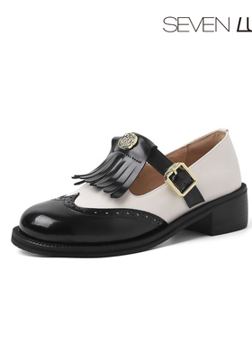 SEVEN LUNA~国内正品2025春季英伦流苏山茶花乐福鞋单鞋女SLMK663