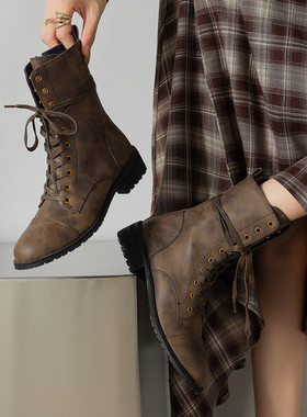 SEVEN LUNA~国内正品2025秋冬复古马丁靴机车靴粗跟短靴女SLWC424