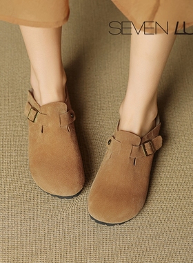 SEVEN LUNA~国内正品2025春夏复古勃肯鞋休闲包头半拖鞋女SLSS234