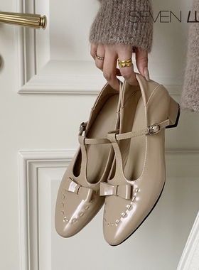 SEVEN LUNA~国内正品2025春夏法式仙女玛丽珍鞋粗跟单鞋女SLMO673