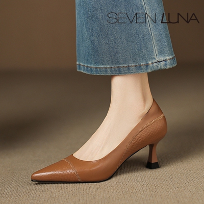 SEVEN LUNA国内正品~2026春季气质职业尖头浅口高跟单鞋女SLFD101