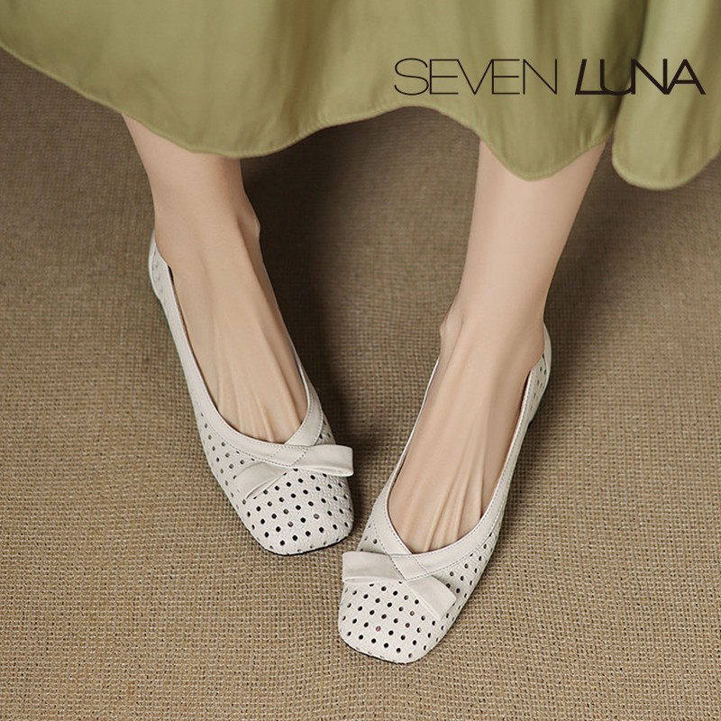 SEVEN LUNA~国内正品2025春夏法式镂空透气通勤中跟单鞋女SLAS750