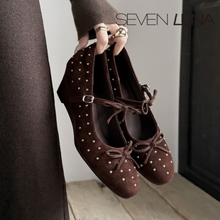 SEVEN LUNA国内正品~2026春季法式铆钉玛丽珍鞋坡跟单鞋女SLDQ207