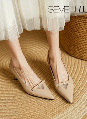 SEVEN LUNA~国内正品2025秋季法式气质蝴蝶结细高跟单鞋女SLPS331