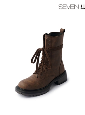SEVEN LUNA国内正品2024秋冬英伦美拉德马丁靴粗跟中筒靴女SLMO61
