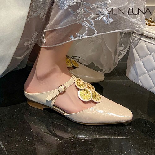 SEVEN LUNA~国内正品2025夏季新中式刺绣花朵外穿半拖鞋女SLHD018