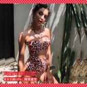 walkingChic豹纹绝美泡温泉泳衣性感比基尼聚拢遮肚度假风泳装 女