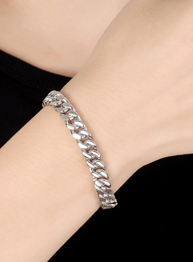 925纯银嘻哈风男款古巴链手链