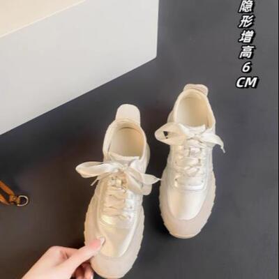 牛皮~小个子内增高6cm夏款透气芭蕾德训鞋女运动阿甘鞋厚底休闲鞋