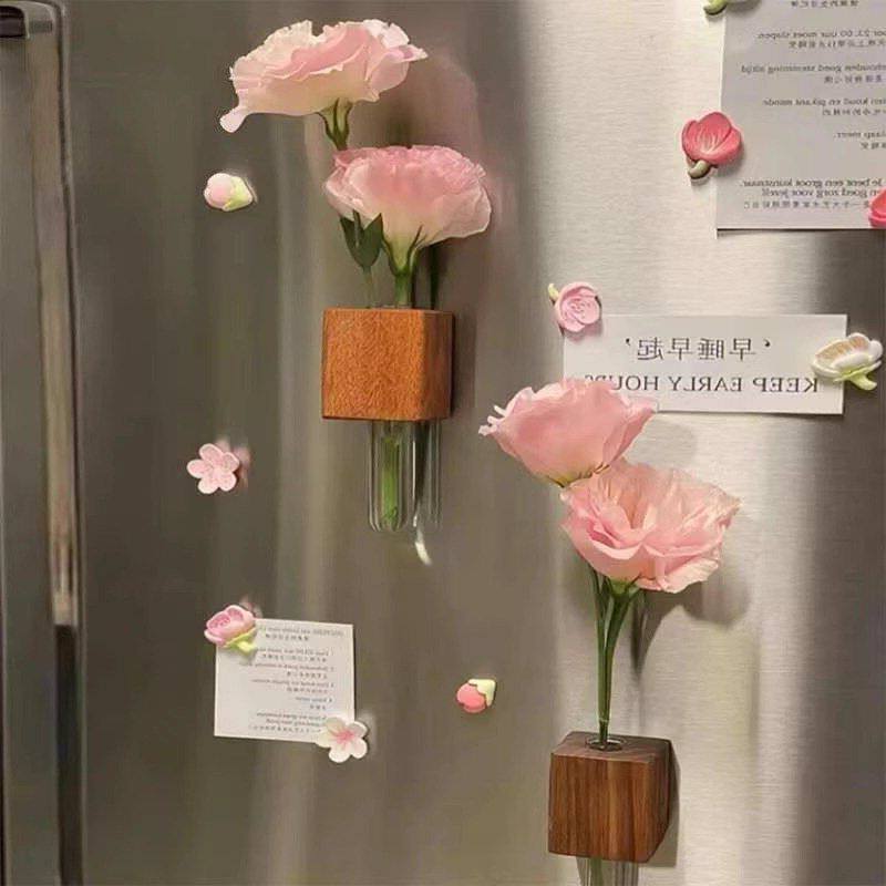 实木冰箱贴插花瓶养花磁吸贴日用家居冰箱简约木质装饰创意3d立体