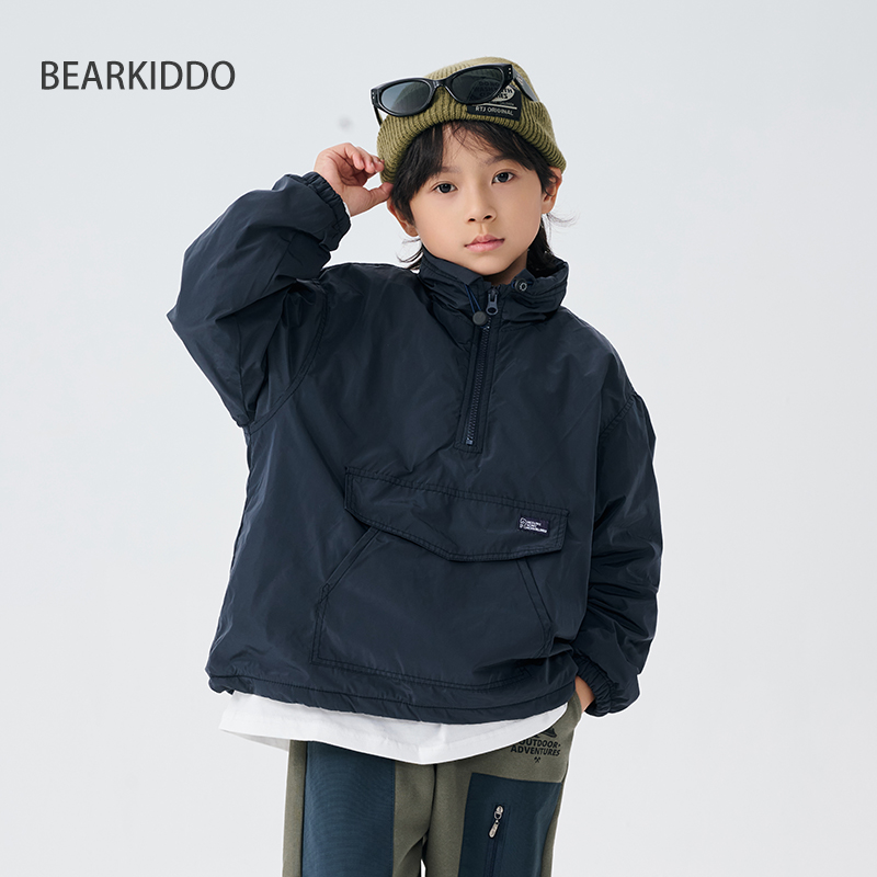 小熊家定制款加绒加厚套头夹克衫