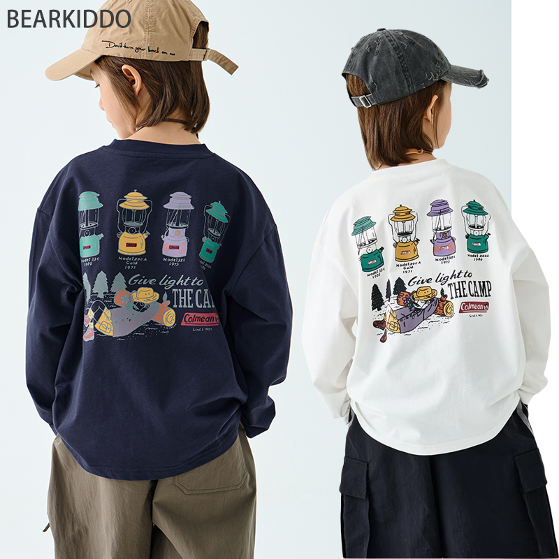 BearKiddo山系露营T恤2025春季新款男童上衣儿童柔软秋装打底衫潮