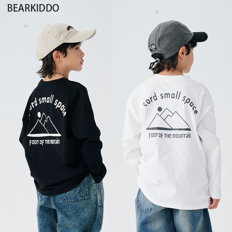 BearKiddo男童山系新款长袖T恤儿童春秋季柔软上衣中大童打底衫潮