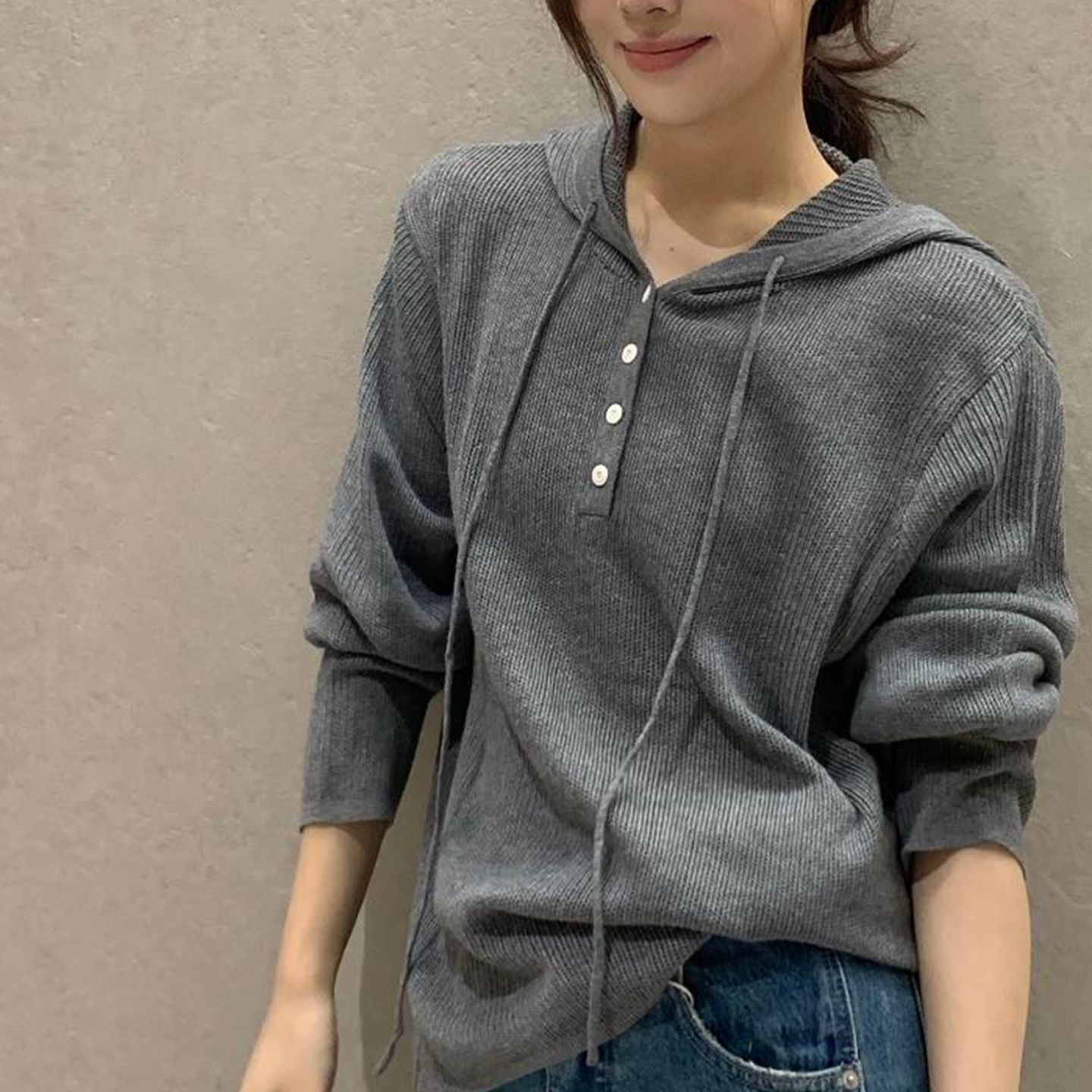 羊毛坑条连帽宽松显瘦针织衫女