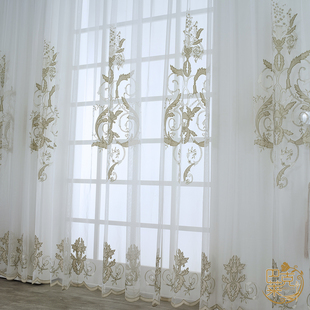 欧式客厅窗帘纱帘刺绣别墅打孔客厅阳台绣花奢华法式浪漫高端定制