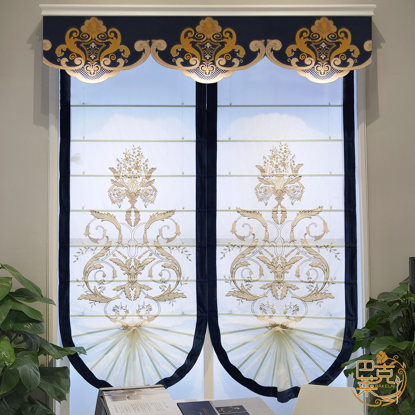 欧式窗帘客厅奢华大气轻奢美式卧室餐厅飘窗简约扇形罗马帘升降