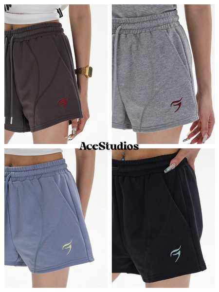 Collage of athletic shorts in multiple colors worn by a model