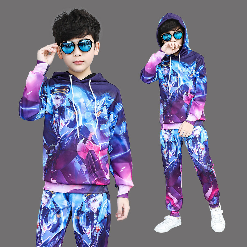 春秋季王者荣耀衣服男童至尊宝的衣服上衣裤子儿童地狱火套装连帽