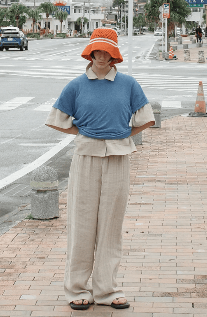 VOVOSHOP亚麻直筒米色长裤