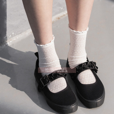 【EUNOIA】 2025韩国代购 黑色 花边边侧扣玛丽苏单鞋