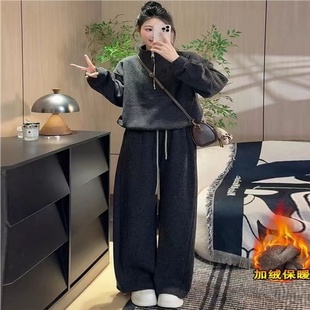 高级感运动卫衣女款秋冬加绒套装加厚时尚显瘦阔腿裤巨好看两件套