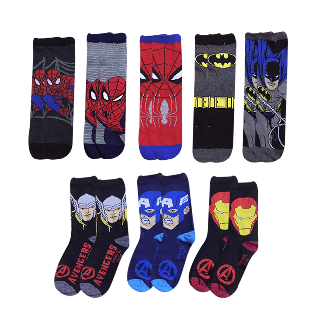 四季袜男童动漫中筒袜 蜘蛛侠袜钢铁侠蝙蝠侠 绿巨人卡通运动袜