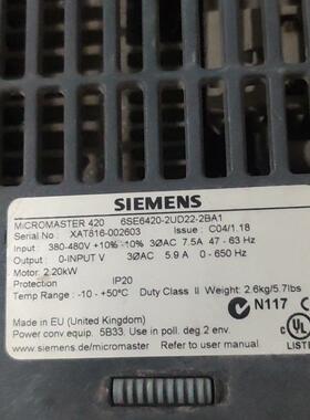 西门子变频器6SE6420-2UD22-2BA1成色如图，拆议价商品