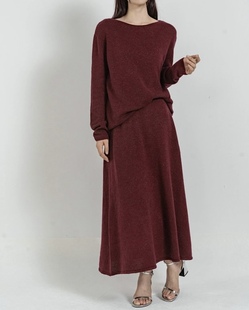 松紧腰半身裙纯羊绒套装 康赛妮金丝羊绒宽松针织衫 元 意奢