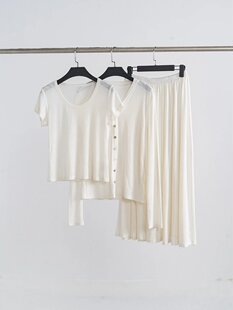 ROW系极简松弛感舒适短袖上衣超柔软开衫飘逸大摆半身裙三件套
