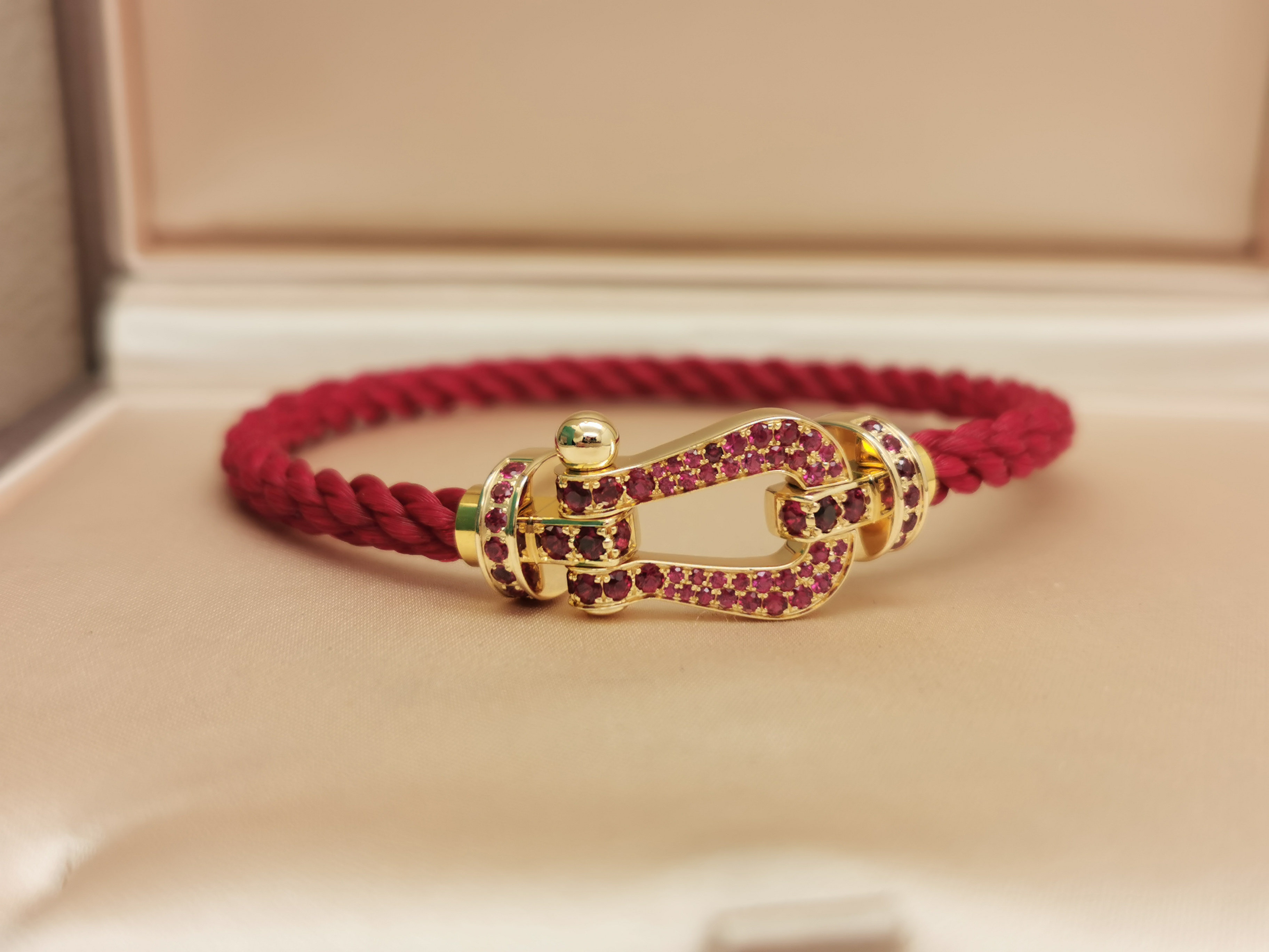 二手正品FRED斐登Force 10系列大号18K黄金红宝石女款手链手绳