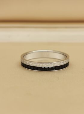 二手99新正品Boucheron宝诗龙18k白金黑色满钻男款戒指63大号