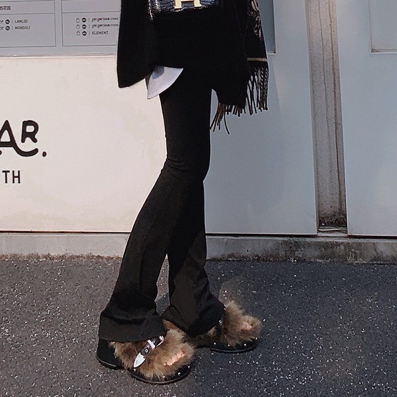 弹力修身喇叭显瘦长裤