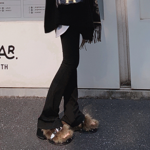 显瘦天花板 马蹄裤 黑色弹力修身 lulu裤 薄绒喇叭长裤 LANGBOOM