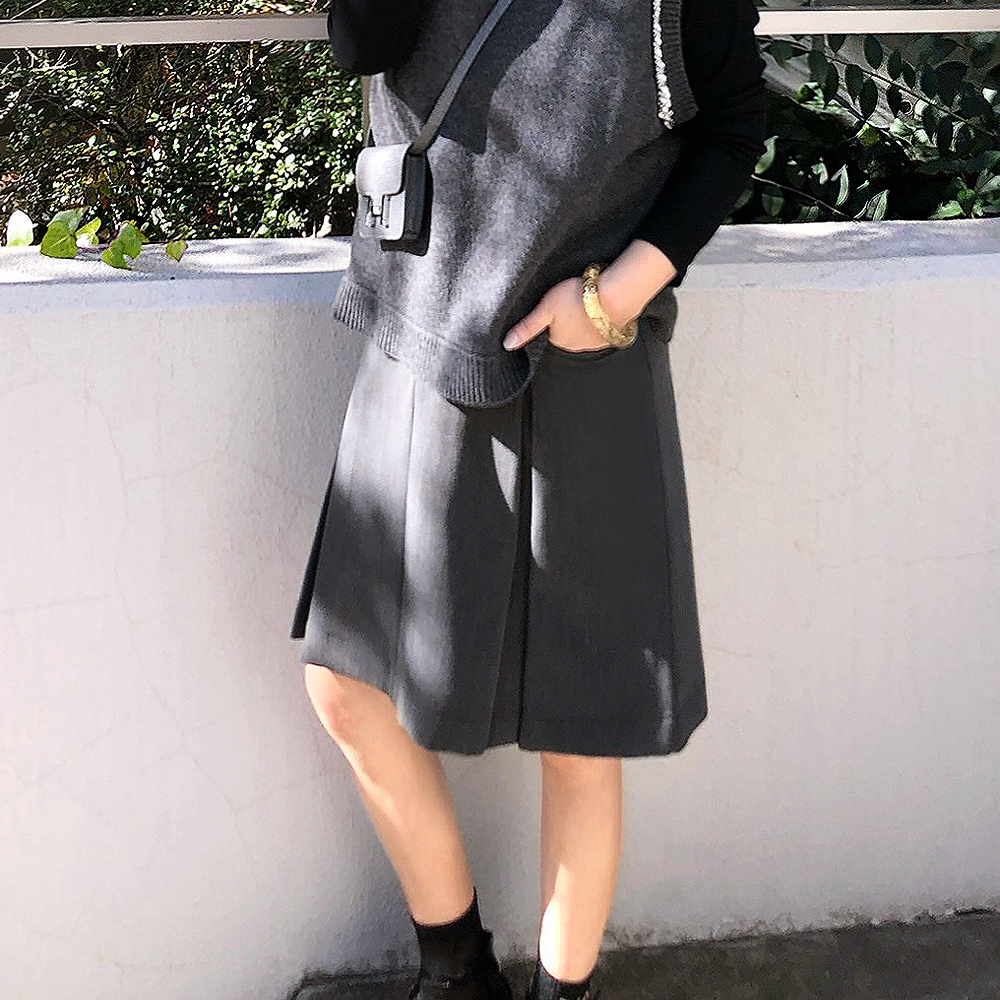 LANGBOOM  格调考究  精致气质都市百褶半身裙短裙