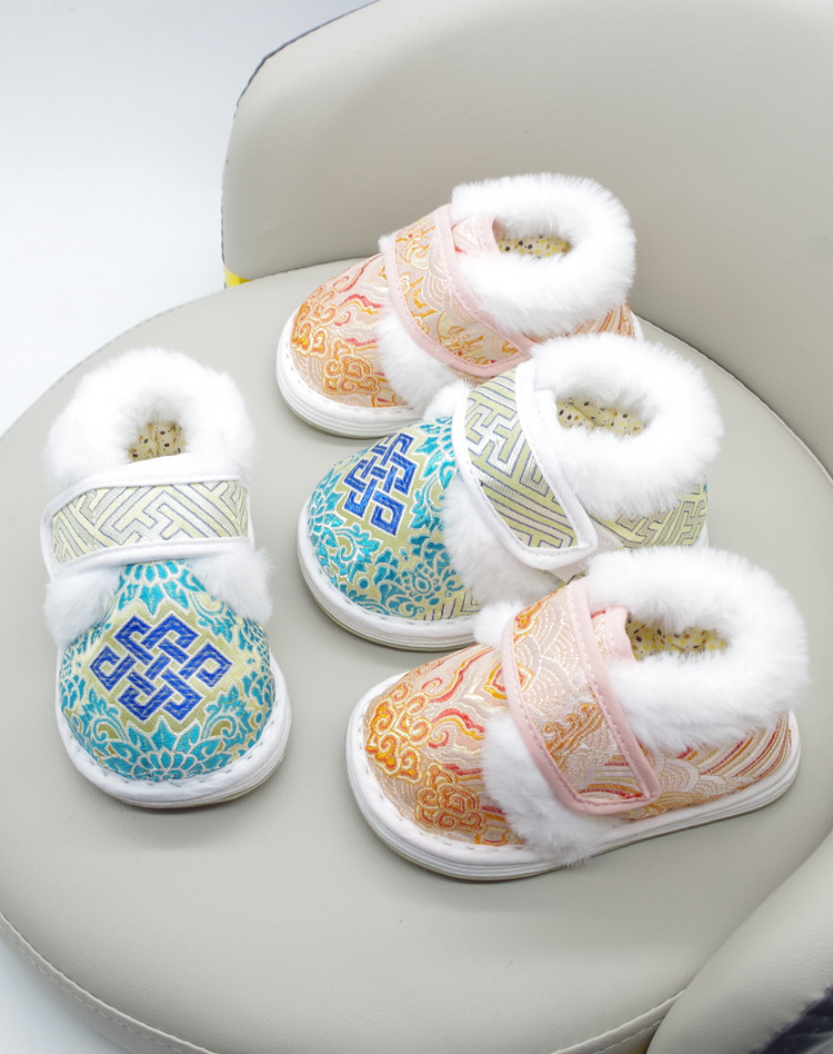 宝宝手工棉鞋棉花内胆保暖防滑吸汗千层底男女童学步汉服鞋0-3岁2