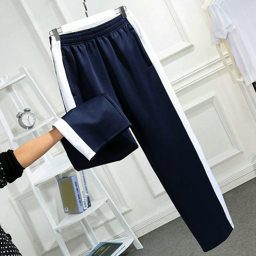 校服裤子男女生宽松运动裤白宽杠