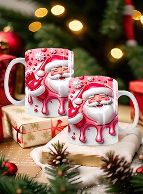 2025年圣诞节3D圣诞老人陶瓷马克杯亚马逊11oz办公室创意咖啡茶杯